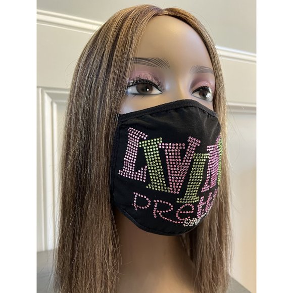 Alpha Kappa Alpha Living Pretty Since 1908 Rhinestone Bling Face Mask Pink - Picture 10 of 11